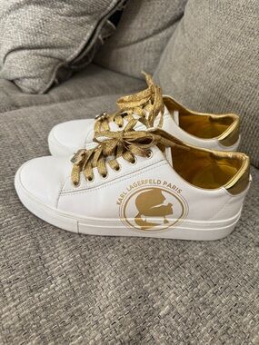 Karl Lagerfeld White Sneakers with Gold Accents